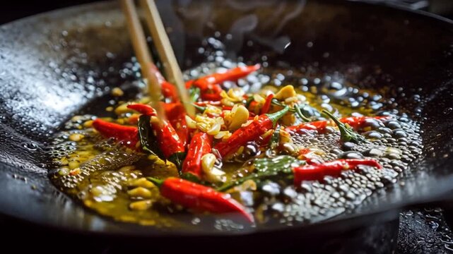 sizzling garlic chilies wok