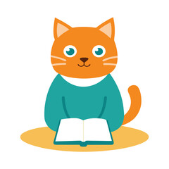 Cute Cat Taking Notes in Meeting Room with Notebook in Clean Vector