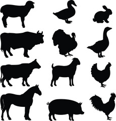 farm animals silhouettes vector