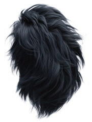 Fluffy black fur organic shape isolated on white background. Realistic soft faux fur texture with long flowing strands and natural volume for modern abstract design..