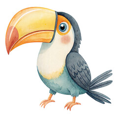 Watercolor cute safari toucan bird illustration for jungle adventure nursery decor and tropical wildlife design projects © ThemeRage