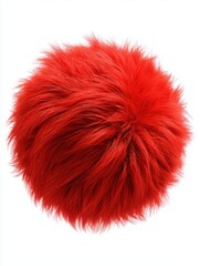 Fluffy red fur sphere isolated on white background. Realistic soft faux fur texture with long fibers, vibrant color, and macro detail for modern design concepts.