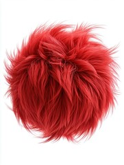 Fluffy red fur sphere isolated on white background. Realistic soft faux fur texture with long fibers, vibrant color, and macro detail for modern design concepts.