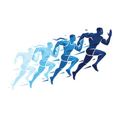 Blue Runner Man Sprinting With Motion Blur Speed Effect