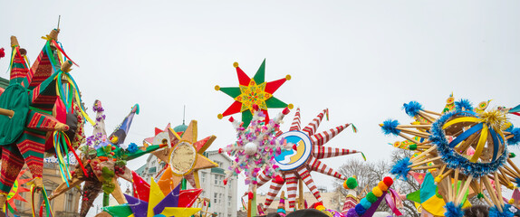Christmas nativity scene with Ukrainian national Christmas star decoration