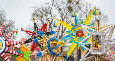 Christmas nativity scene with Ukrainian national Christmas star decoration