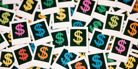 Sfondo con istantanee raffiguranti il simbolo della moneta USA Dollaro