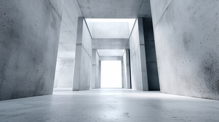 Concrete industrial walls with modern perspective lines-no text, logo, watermark, film grain, noise, extra faces, messy background, cartoon, anime, illustration, drawing