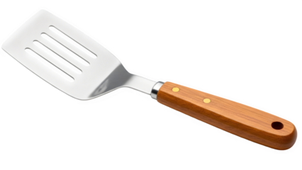 Metal spatula with wooden handle isolated on a black background