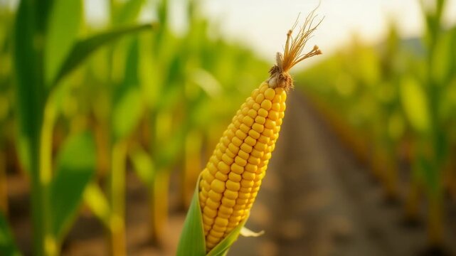 Video A of a corn cob situated in a lush green field