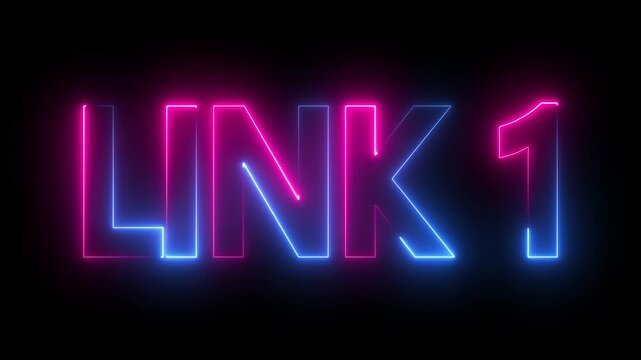 neon link 1 text animation. LINK 1 Glitch Neon Glow Motion Graphic. vibrant electric glow LINK 1 text intro