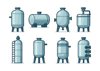 Industrial tanks, flat vector illustration, storage containers, vessels design
