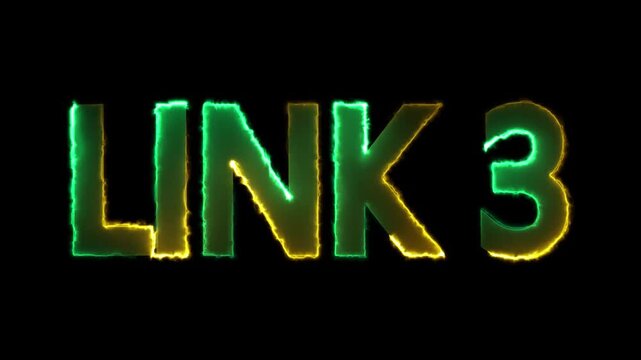 neon link 3 text animation. LINK 3 Glitch Neon Glow Motion Graphic. vibrant electric glow LINK 3 text intro