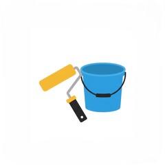 Blue Paint Bucket and Yellow Paint Roller