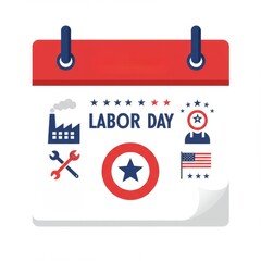 Labor Day Calendar Illustration with Factory and American Flag