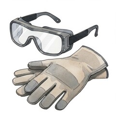 Tan Work Gloves and Clear Safety Glasses Illustration