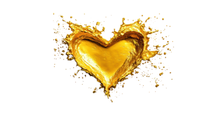 Golden Liquid Heart on Transparent Background