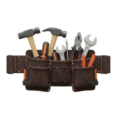 Brown Leather Tool Belt with Hammers Wrenches and Screwdrivers