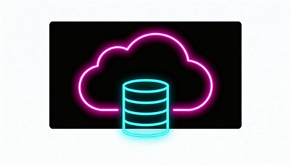 Minimal Cloud Computing and Data Storage Concept with Neon Cloud Icon on Dark Background