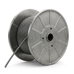Grey Steel Wire Rope on a Metal Spool