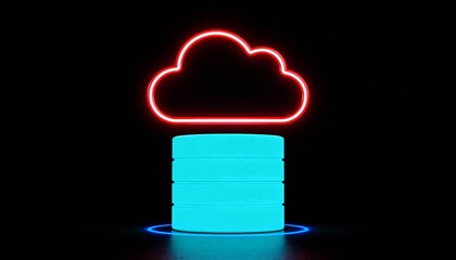 Minimal Cloud Computing and Data Storage Concept with Neon Cloud Icon on Dark Background
