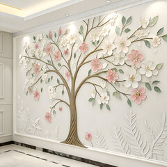 Blossom Tree 3D Wall Mural Interior Decor on transparent background