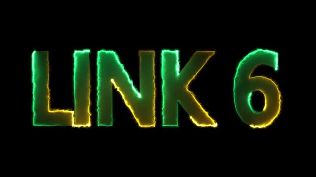 neon link 6 text animation. LINK 6 Glitch Neon Glow Motion Graphic. vibrant electric glow LINK 6 text intro