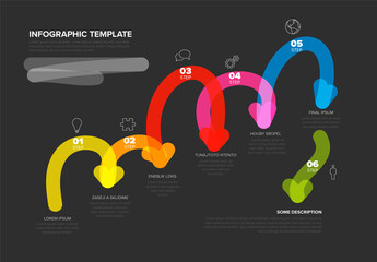 Abstract Colorful Infographic Template with Wavy Arrows and Six Steps