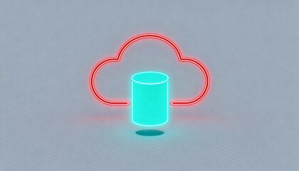 Minimal Cloud Computing and Data Storage Concept with Neon Cloud Icon on Dark Background