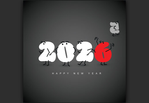 Happy New Year 2026 - Cute Cartoon Numbers Saying Goodbye to 2025