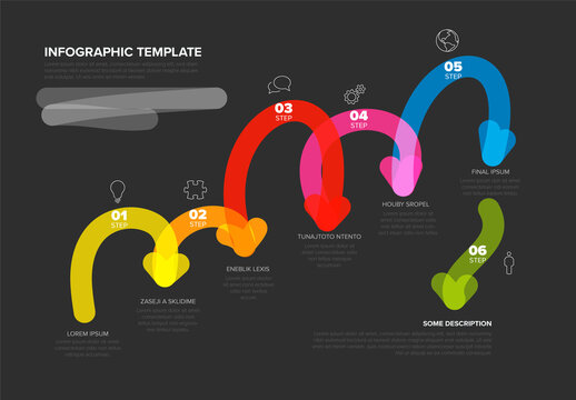Abstract Colorful Infographic Template with Wavy Arrows and Six Steps