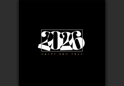 Happy New Year 2026 - Elegant Black and White Celebration Card  Design Template