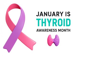January is thyroid awareness month with ribbon and thyroid gland illustration