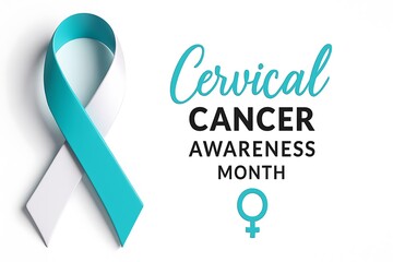 Teal and white ribbon for cervical cancer awareness month with female symbol