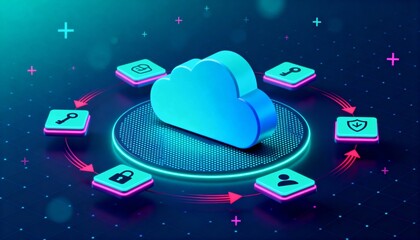 Hand Holding Glowing Cloud Computing Interface with Digital Network Icons, Data Storage and Technology Concept