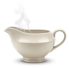 Creamy White Ceramic Sauce Boat with Steam