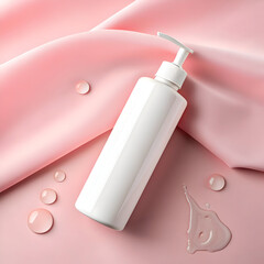 Skincare Pump Bottle Mockup Pink Silk Beauty on transparent background