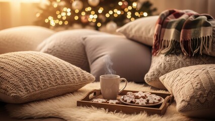 Cozy christmas scene with warm lighting and festive decorations