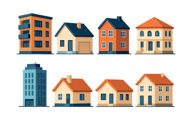 House and building collection, flat vector illustration, architecture, real estate design