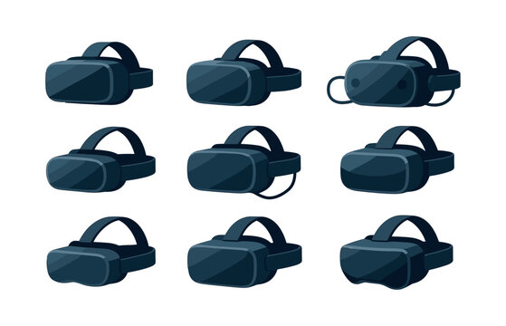 Virtual reality headset collection, flat vector illustration with vr goggles