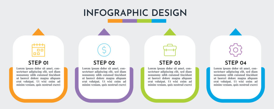 4 Step Infographics Rectangle Layout Template. Illustration Business Abstract Background. Infographics Design.
