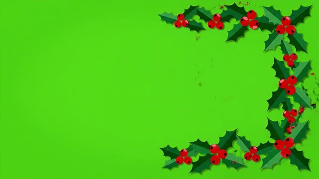Emerald Green Holiday Holly Wreath Pattern In Motion.