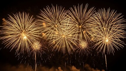 Golden fireworks exploding in the night sky creating a dazzling display