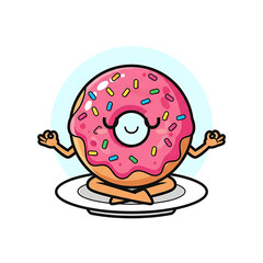 Cartoon Donut Meditating On A Plate Isolated On White Background
