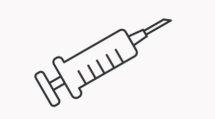 Black and White Vector Icon of Medical Syringe. Minimalist black and white vector illustration of a medical syringe. Perfect for health, medicine, vaccination, pharmacy, hospital, and prevention proje