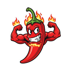 Cartoon Chili Pepper Showing Muscles Isolated On White Background