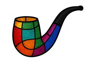 Smoking pipe with colorful stained glass pattern artwork, mosaic design, symbol of relaxation and thought on transparency
