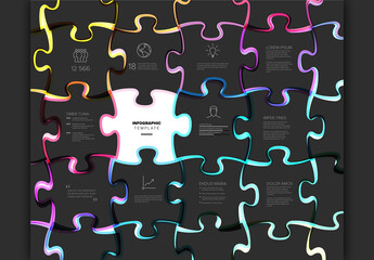 Abstract Jigsaw Puzzle Infographic Template with Neon Colors