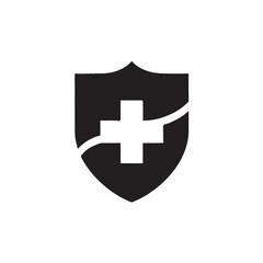 Obraz premium Medical Shield Logo with Cross Symbol in Simple Black and White Design for Healthcare Branding