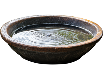 Stone Water Basin With Ripples. Tranquil Garden Feature For Meditation And Relaxation Isolated On Transparent Background